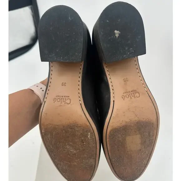 Chloe Leather Scalloped Accent Pumps Loafer Heel - Picture 8 of 9